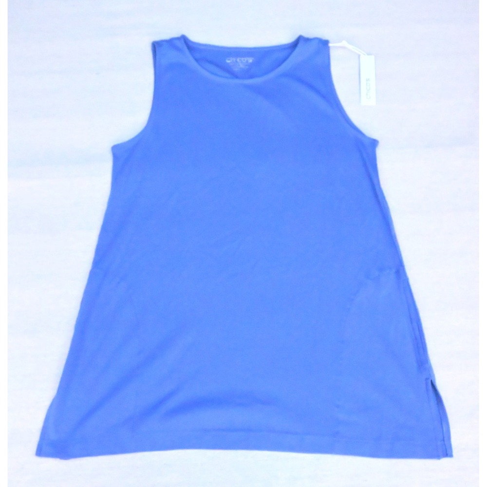 Chicos Womens 1 US M 100% Pima Cotton A Line Tank Tunic Top Blue Sleeveless NWT